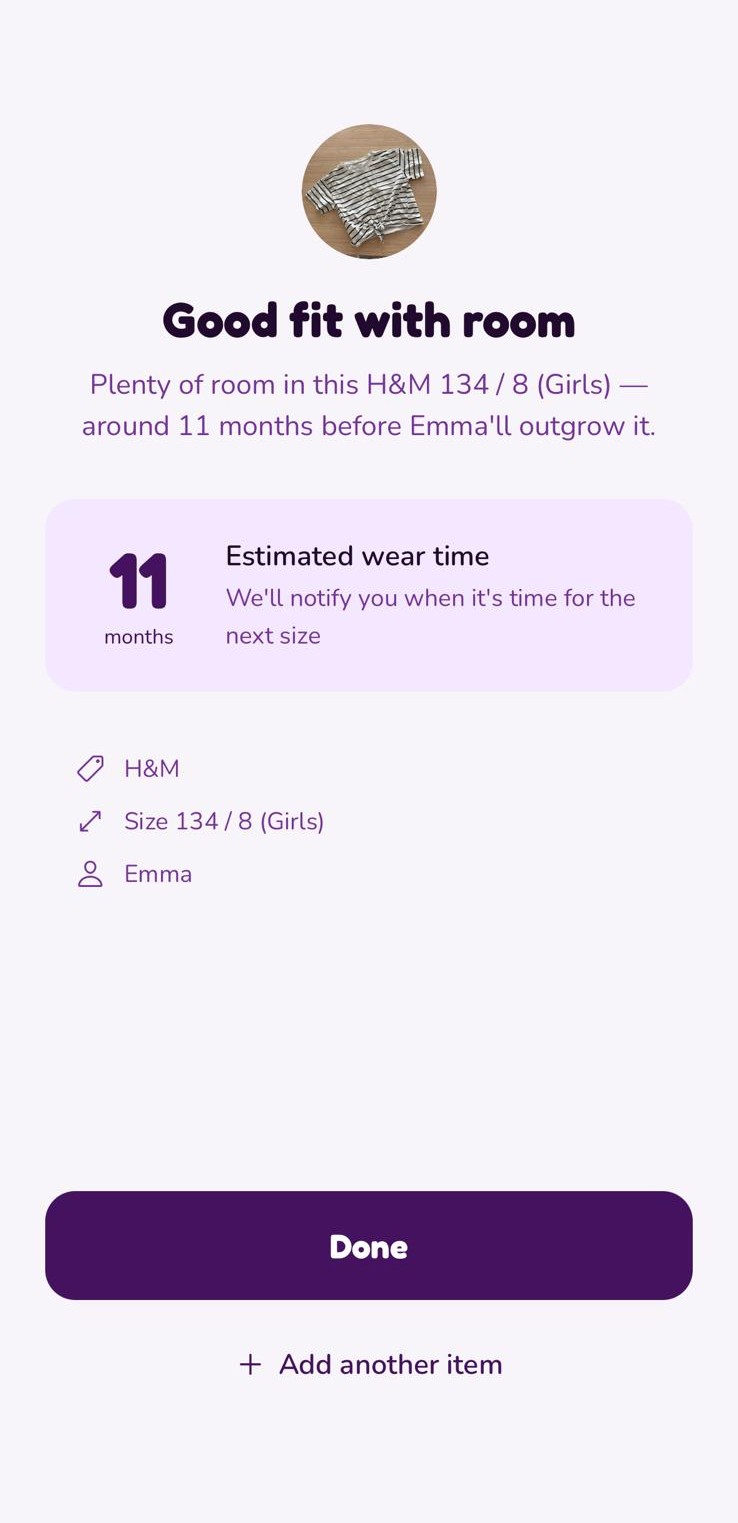 Outgrow estimated wear-time for an item